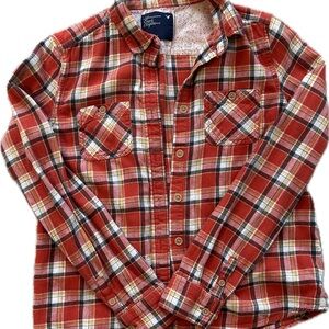 American Eagle Outfitters Womens Plaid Shirt - Red, White, and Black